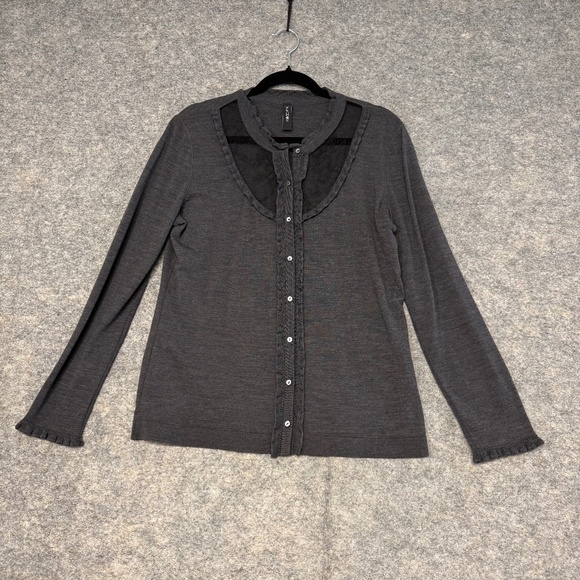 MarcCain Gray Women’s Virgin Wool Blend Lace Detail Cardigan Size 6 - Picture 5 of 14